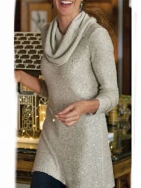 Soft Surrounding, Sequin Cowl Neck Tunic Sweater
